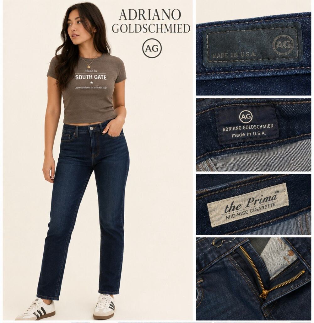 AG Adriano Goldschmied Women's Cigarette Jeans Size 31 Dark Wash Indigo Mid-Rise